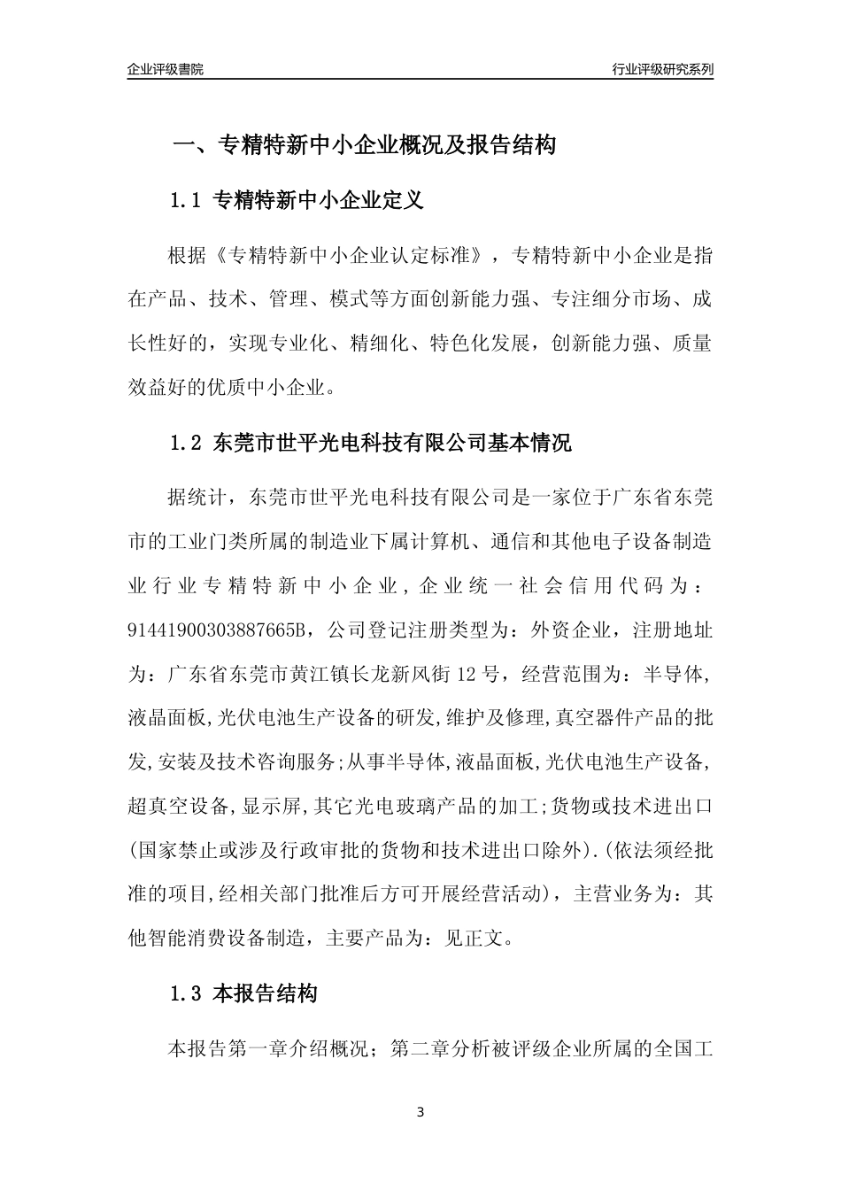 [专精特新]东莞市世平光电科技有限公司行业竞争力评级分析报告(2023版)_第3页