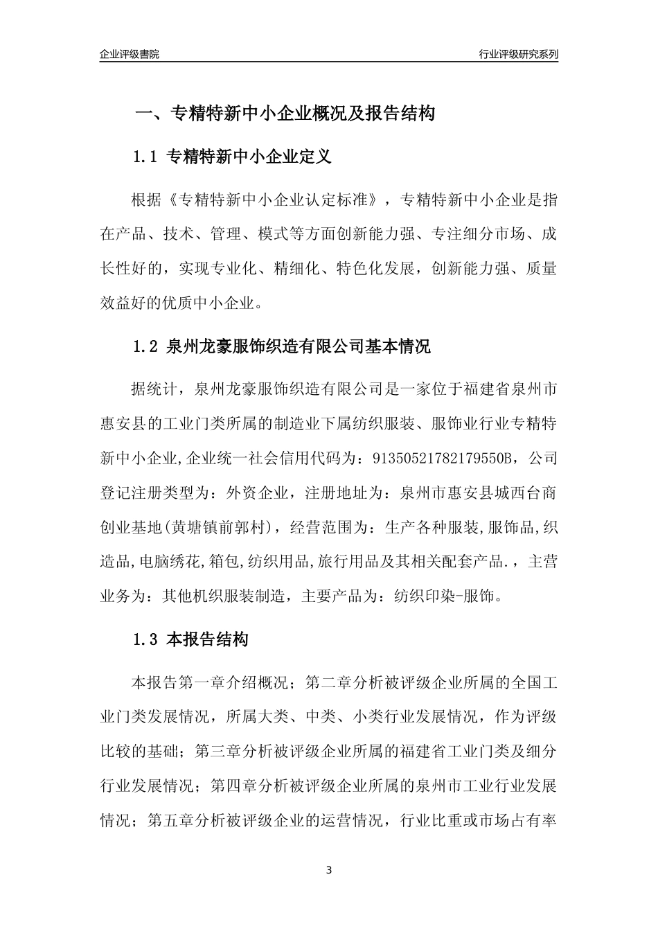 [专精特新]泉州龙豪服饰织造有限公司行业竞争力评级分析报告(2023版)_第3页