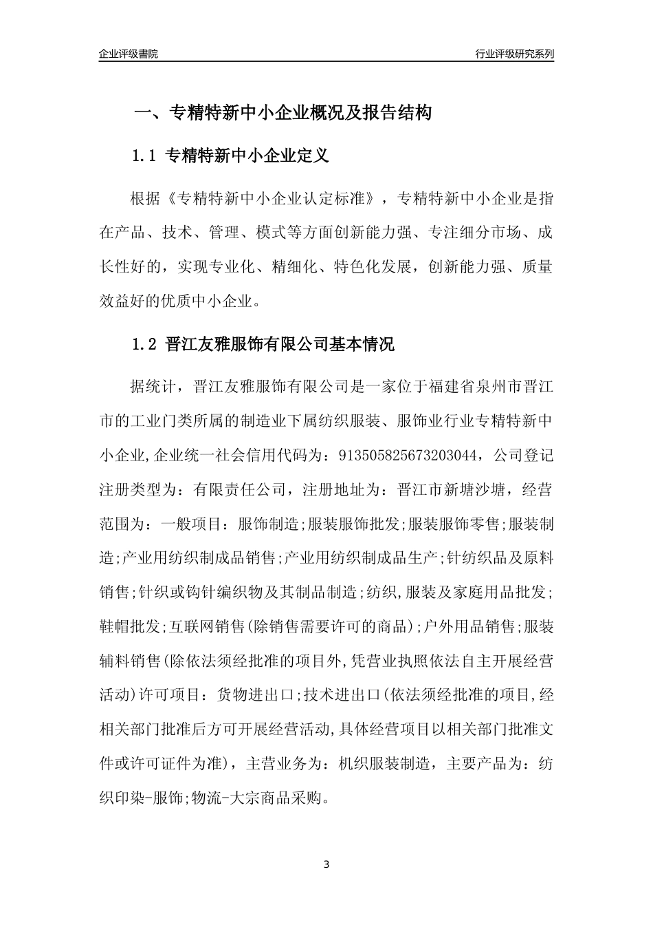 [专精特新]晋江友雅服饰有限公司行业竞争力评级分析报告(2023版)_第3页
