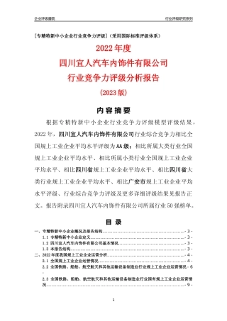[专精特新]四川宜人汽车内饰件有限公司行业竞争力评级分析报告(2023版)