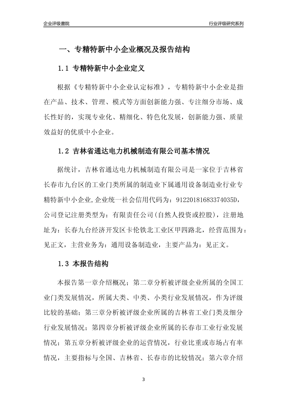 [专精特新]吉林省通达电力机械制造有限公司行业竞争力评级分析报告(2023版)_第3页