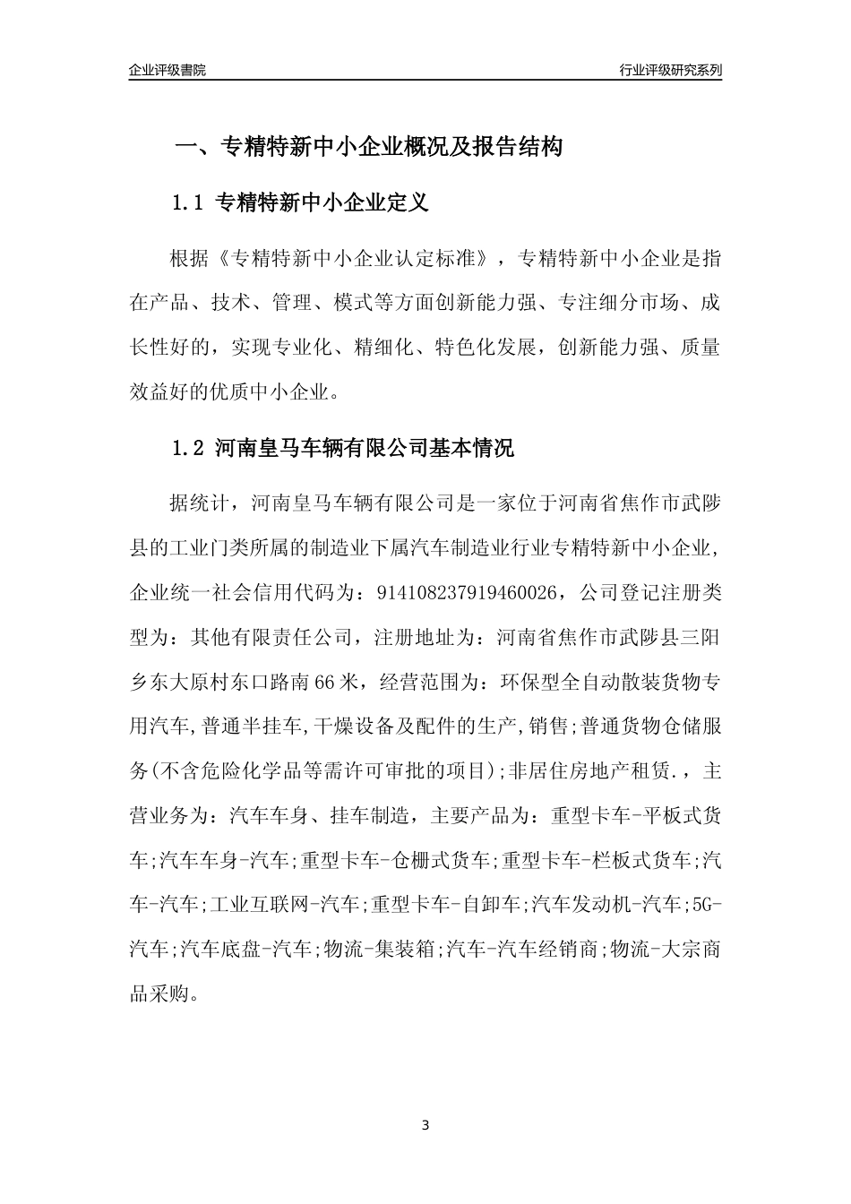 [专精特新]河南皇马车辆有限公司行业竞争力评级分析报告(2023版)_第3页