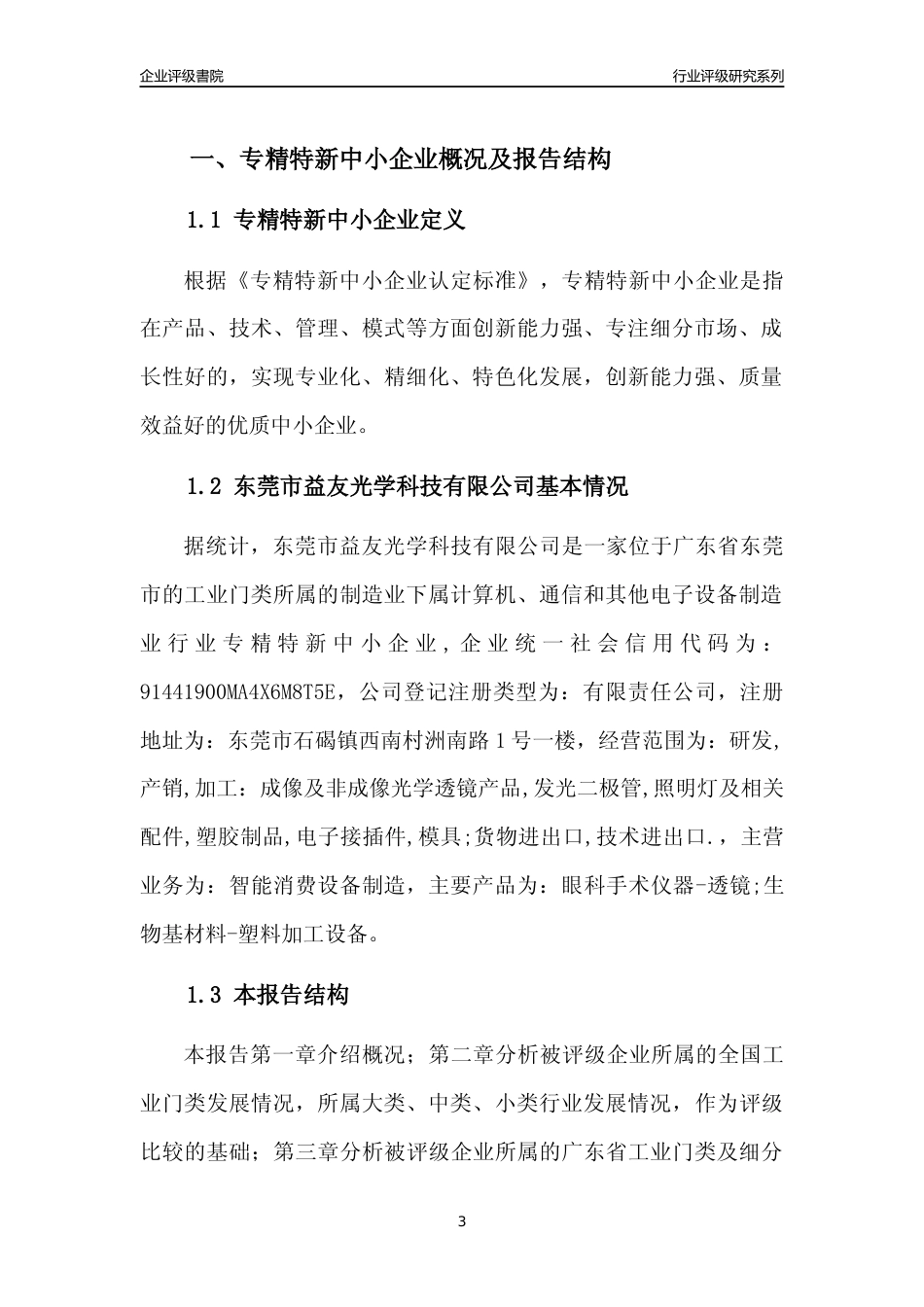 [专精特新]东莞市益友光学科技有限公司行业竞争力评级分析报告(2023版)_第3页