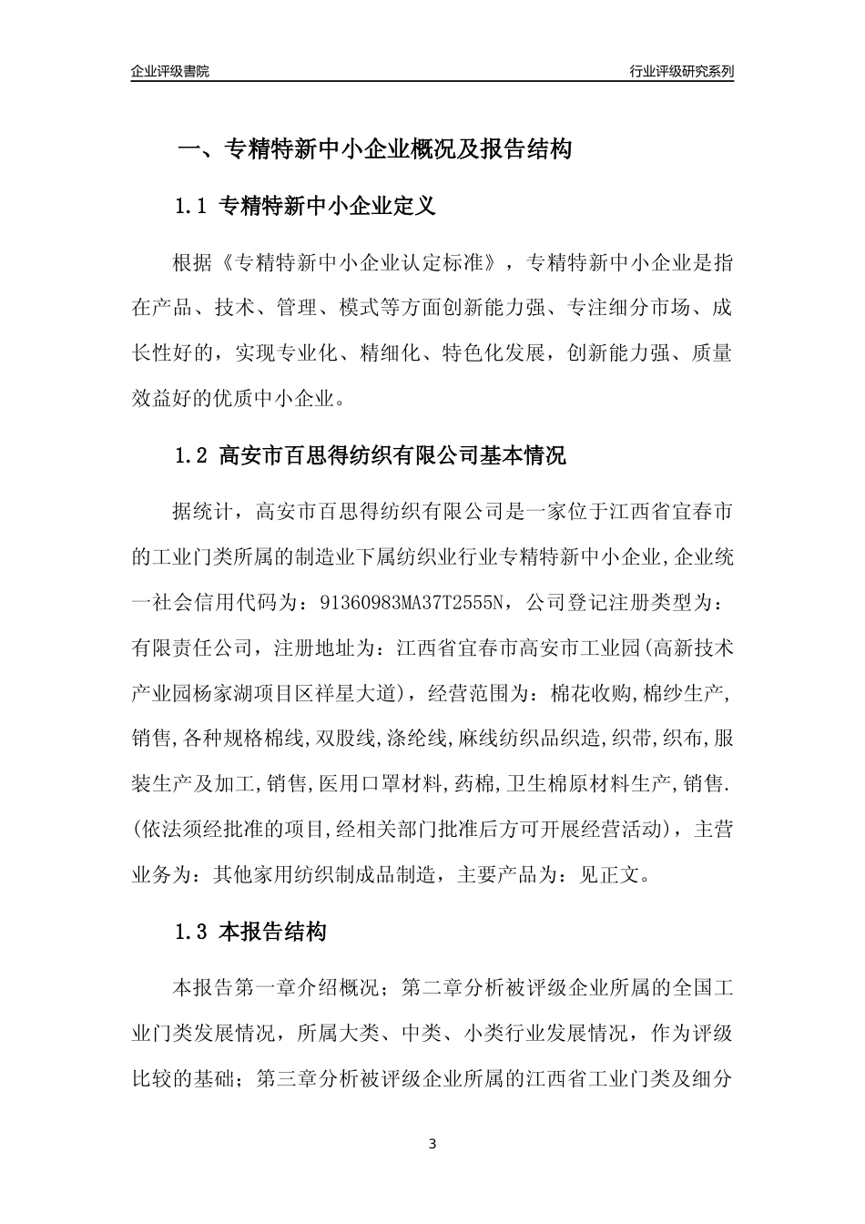 [专精特新]高安市百思得纺织有限公司行业竞争力评级分析报告(2023版)_第3页