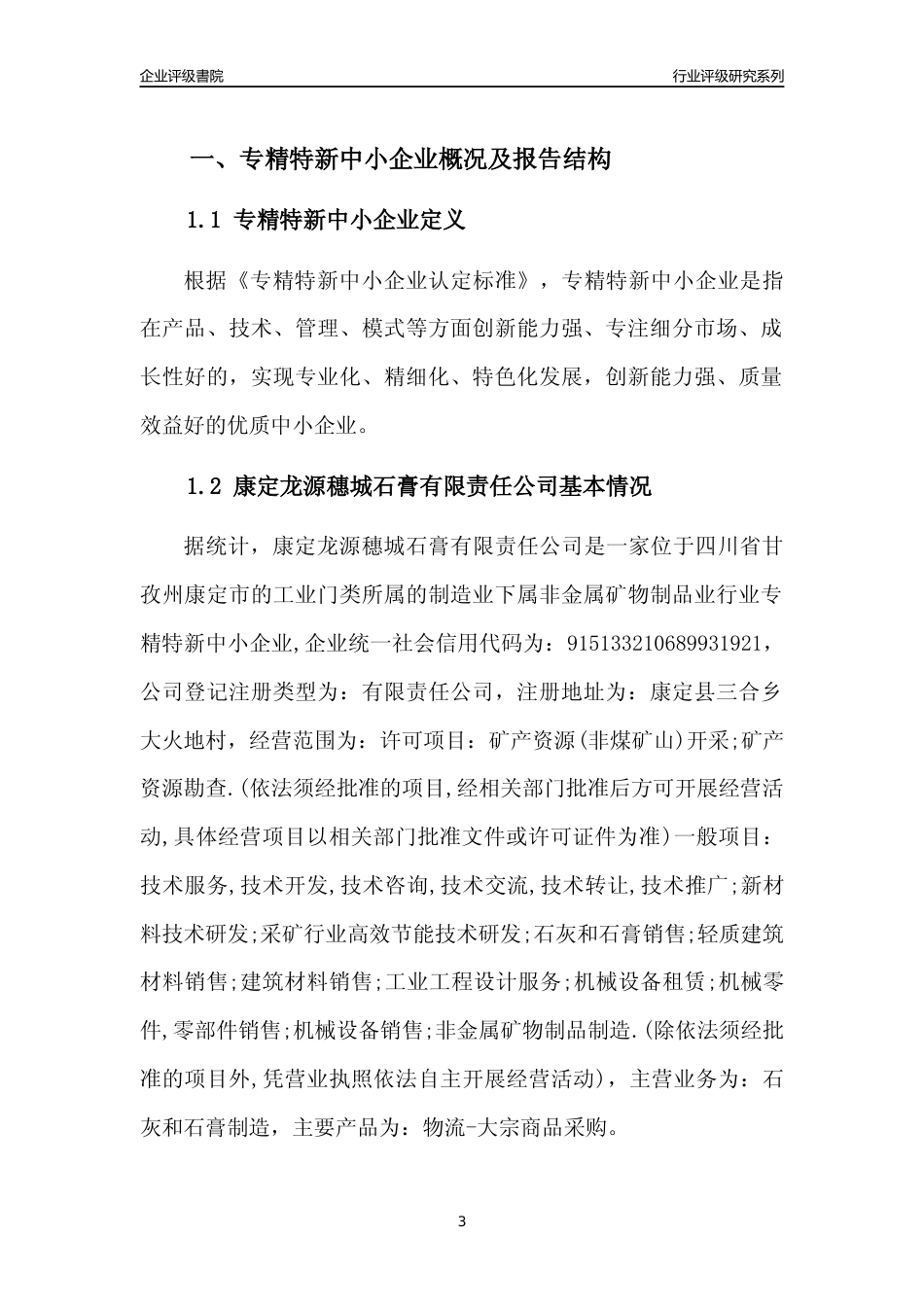 [专精特新]康定龙源穗城石膏有限责任公司行业竞争力评级分析报告(2023版)_第3页