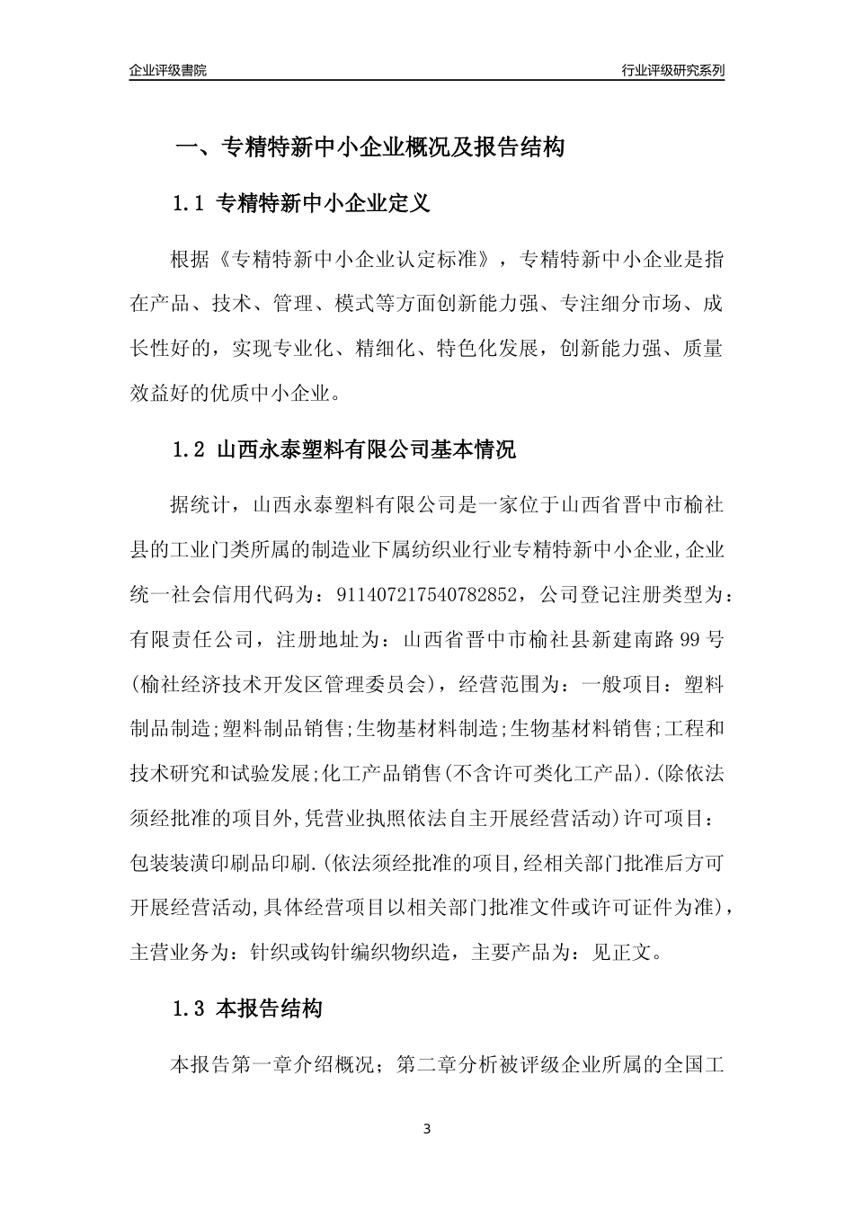 [专精特新]山西永泰塑料有限公司行业竞争力评级分析报告(2023版)_第3页