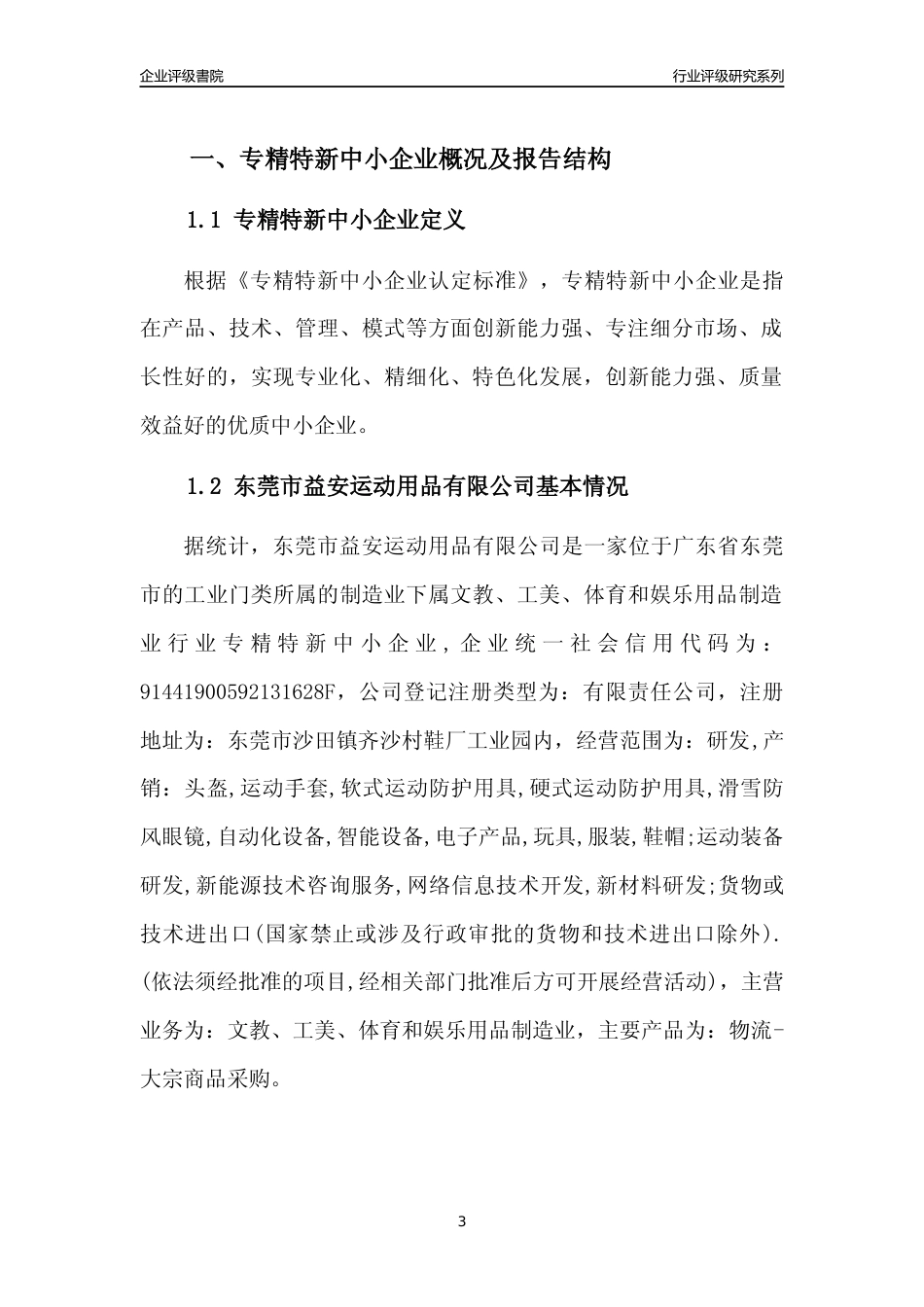 [专精特新]东莞市益安运动用品有限公司行业竞争力评级分析报告(2023版)_第3页