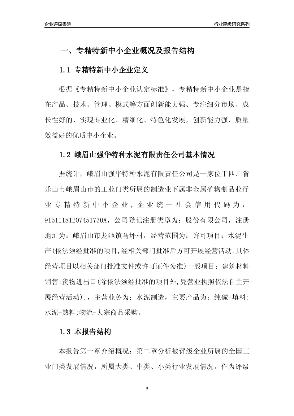 [专精特新]峨眉山强华特种水泥有限责任公司行业竞争力评级分析报告(2023版)_第3页