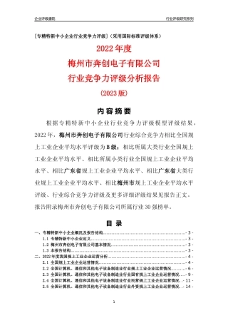 [专精特新]梅州市奔创电子有限公司行业竞争力评级分析报告(2023版)