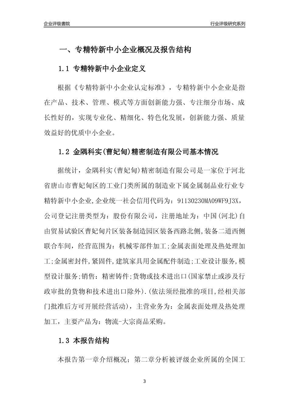 [专精特新]金隅科实(曹妃甸)精密制造有限公司行业竞争力评级分析报告(2023版)_第3页