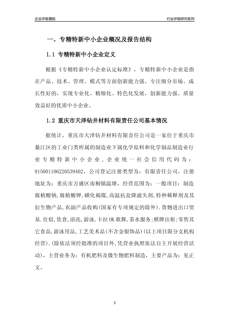 [专精特新]重庆市天泽钻井材料有限责任公司行业竞争力评级分析报告(2023版)_第3页