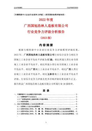 [专精特新]广西国旭浩林人造板有限公司行业竞争力评级分析报告(2023版)