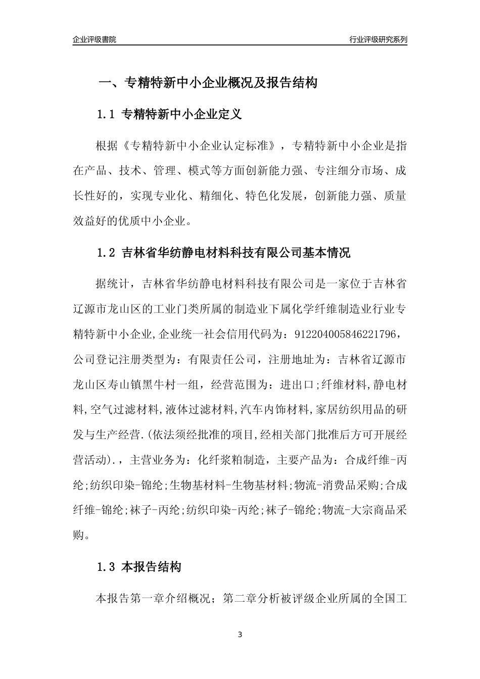 [专精特新]吉林省华纺静电材料科技有限公司行业竞争力评级分析报告(2023版)_第3页