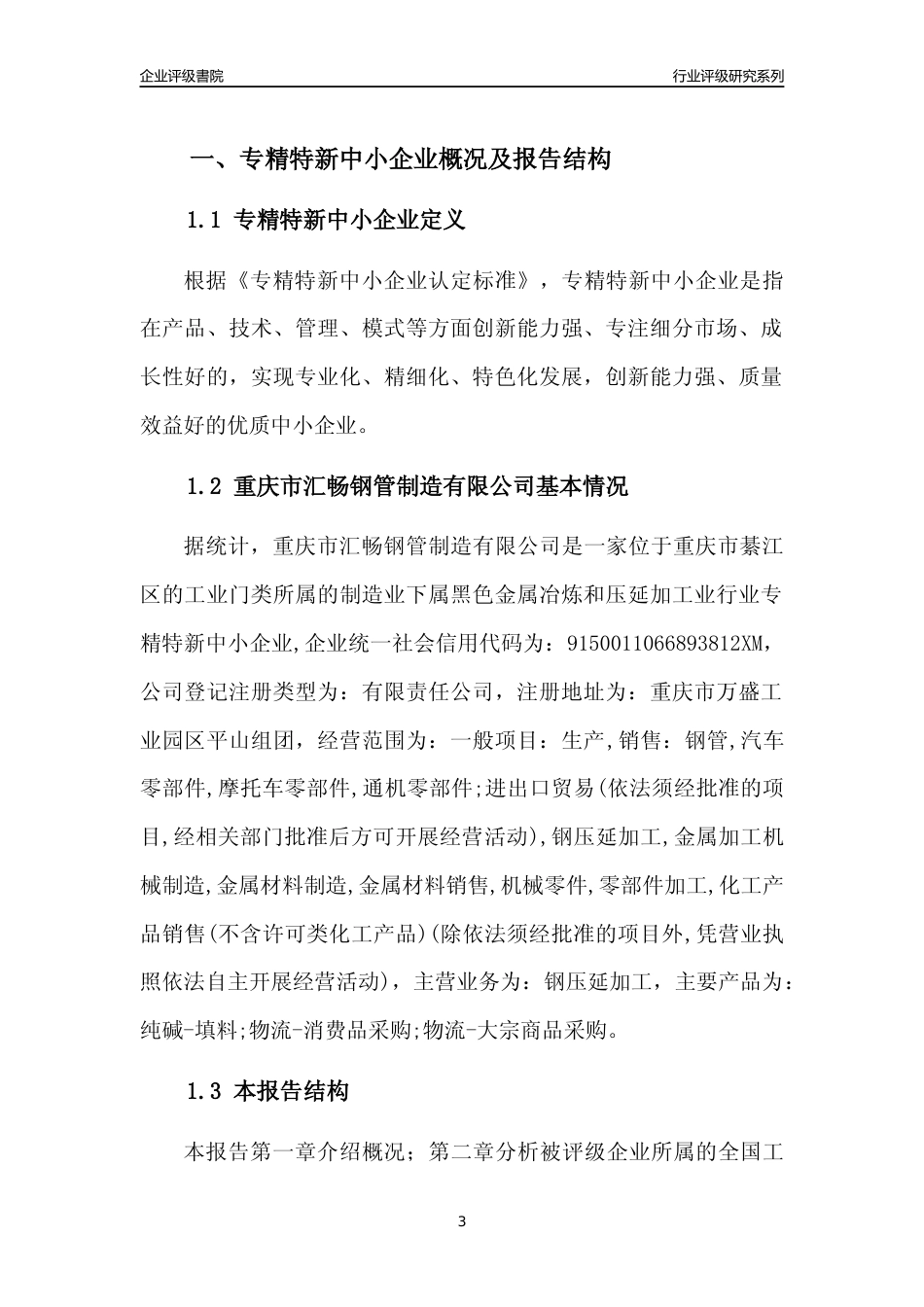 [专精特新]重庆市汇畅钢管制造有限公司行业竞争力评级分析报告(2023版)_第3页