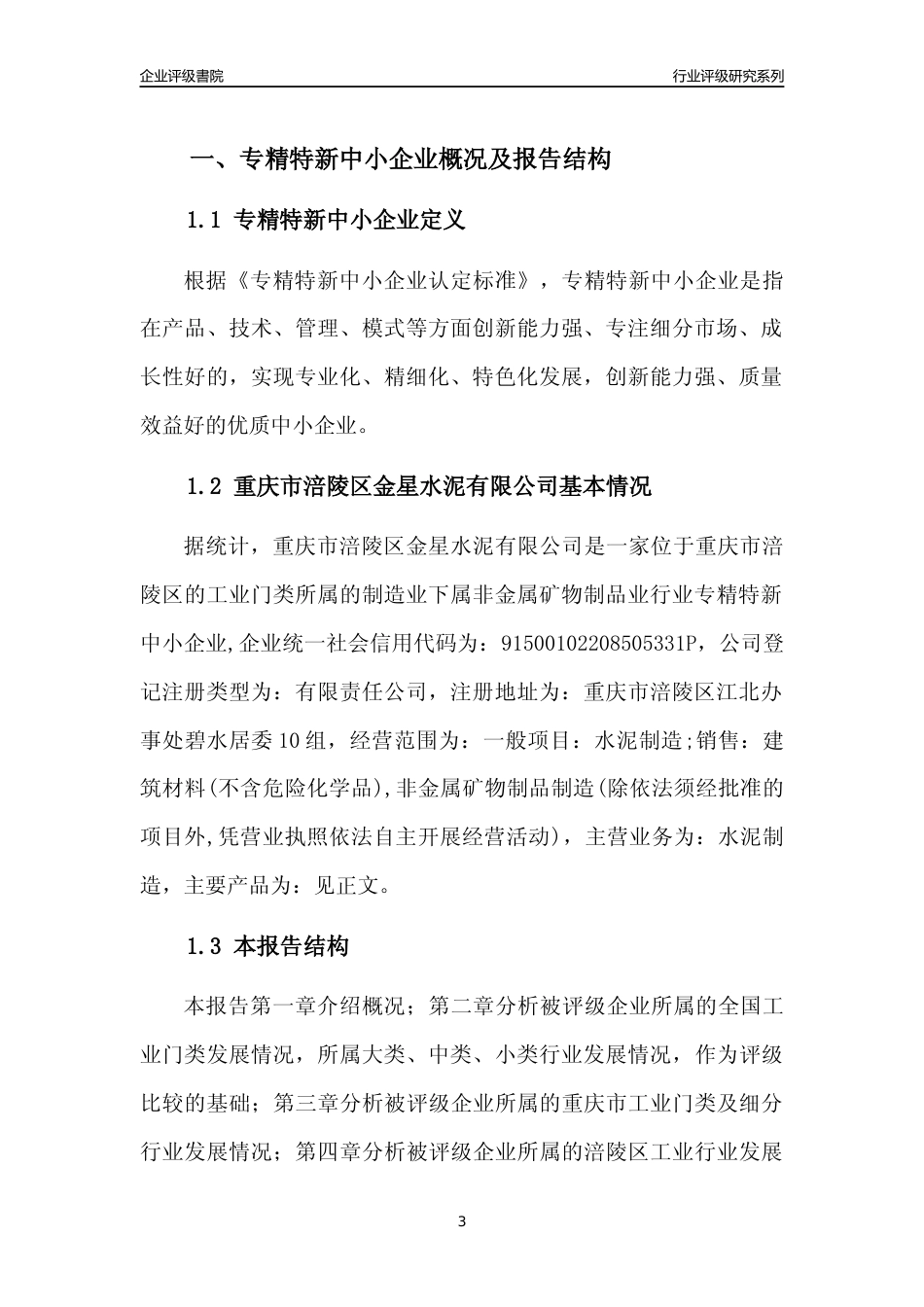 [专精特新]重庆市涪陵区金星水泥有限公司行业竞争力评级分析报告(2023版)_第3页