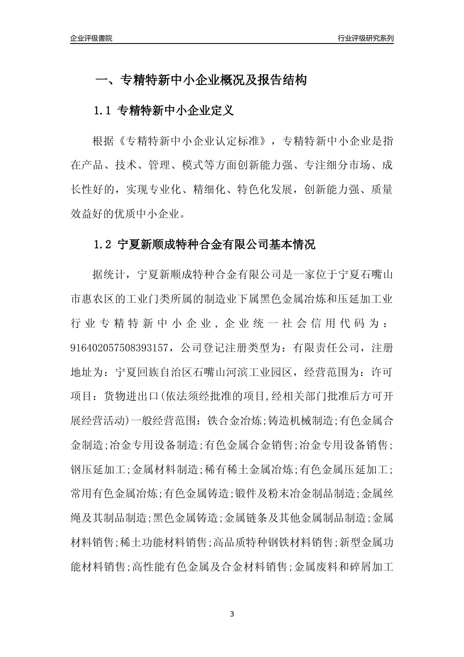 [专精特新]宁夏新顺成特种合金有限公司行业竞争力评级分析报告(2023版)_第3页