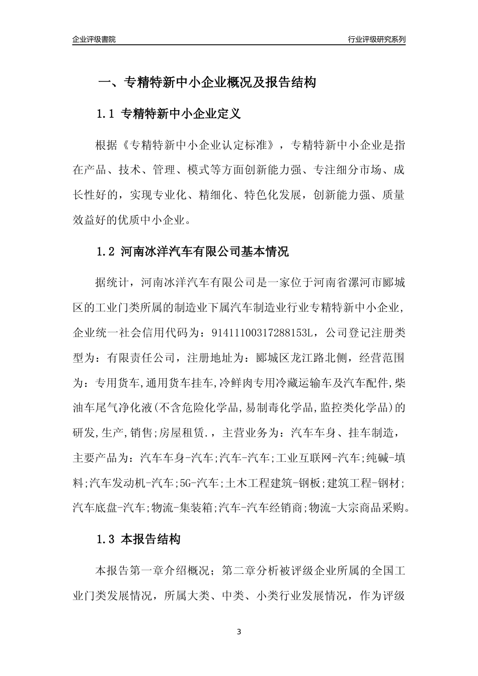 [专精特新]河南冰洋汽车有限公司行业竞争力评级分析报告(2023版)_第3页