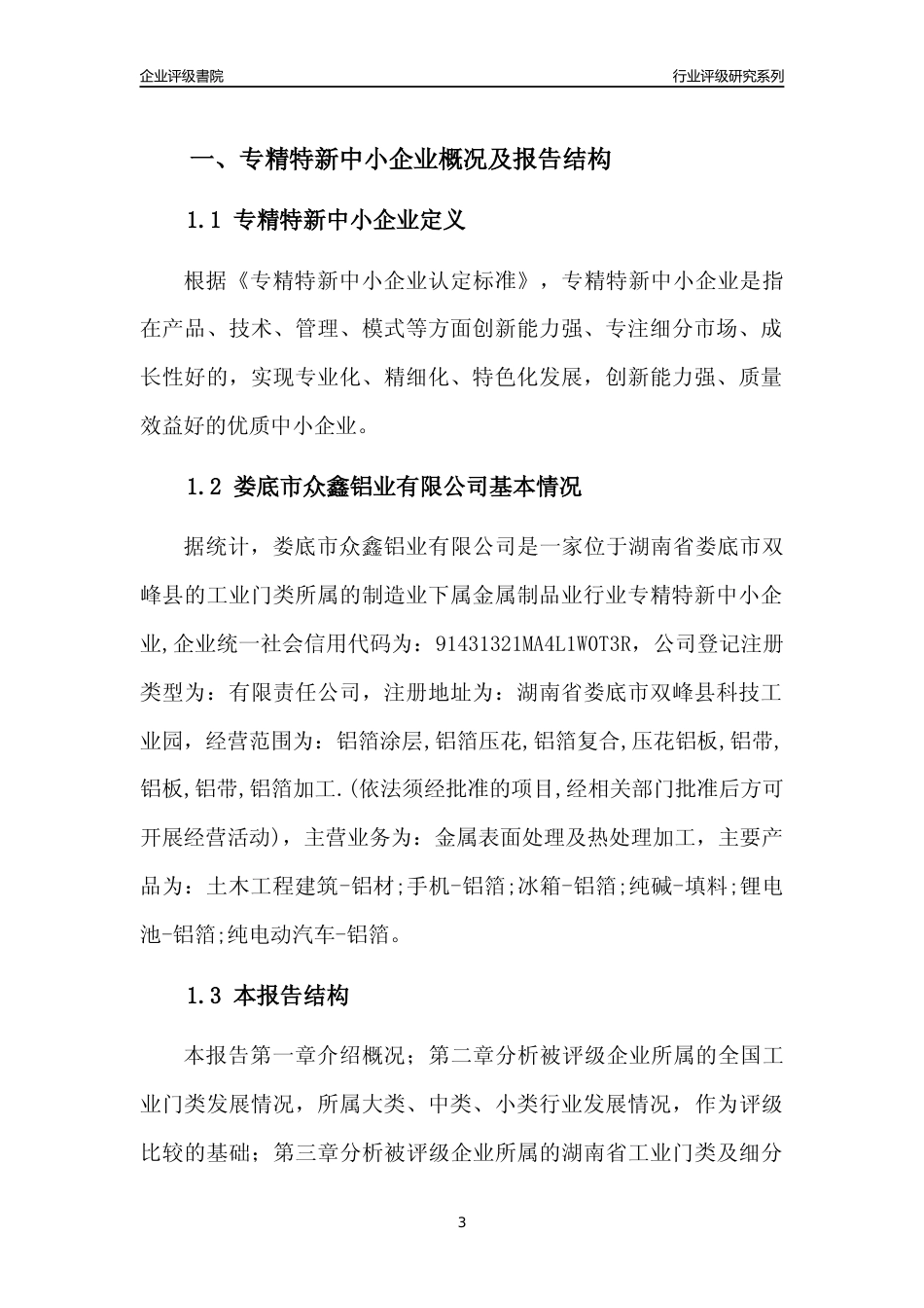[专精特新]娄底市众鑫铝业有限公司行业竞争力评级分析报告(2023版)_第3页