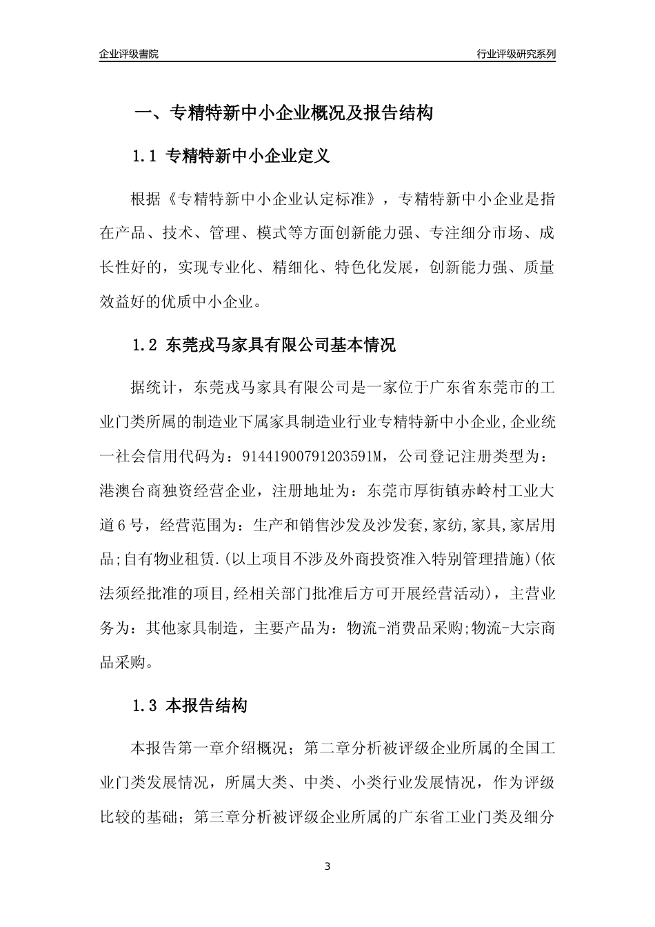 [专精特新]东莞戎马家具有限公司行业竞争力评级分析报告(2023版)_第3页