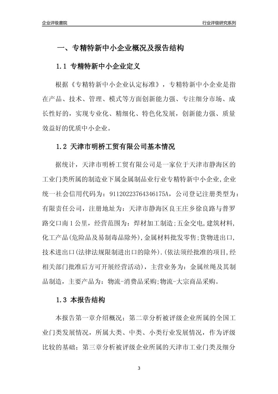 [专精特新]天津市明桥工贸有限公司行业竞争力评级分析报告(2023版)_第3页
