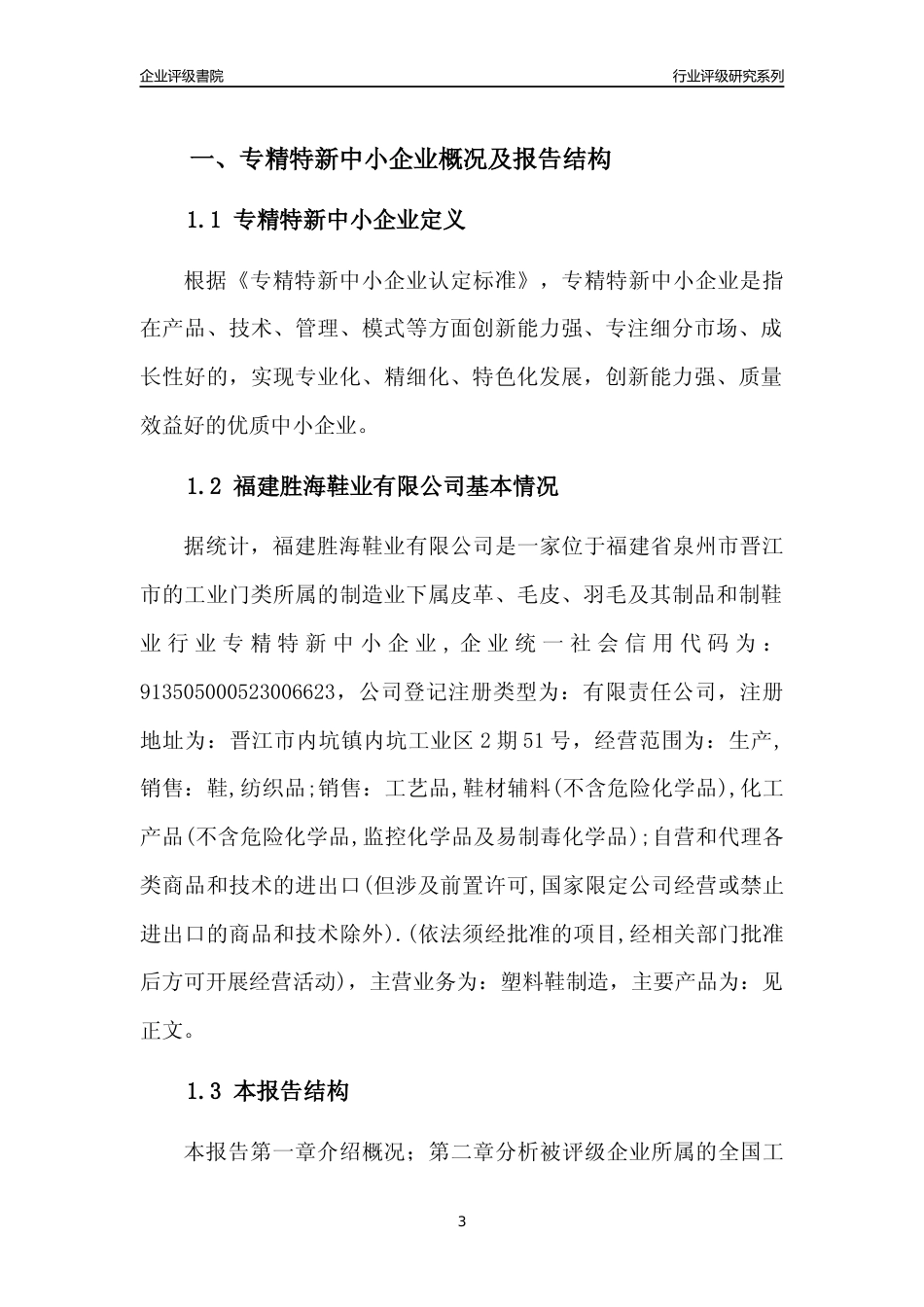 [专精特新]福建胜海鞋业有限公司行业竞争力评级分析报告(2023版)_第3页