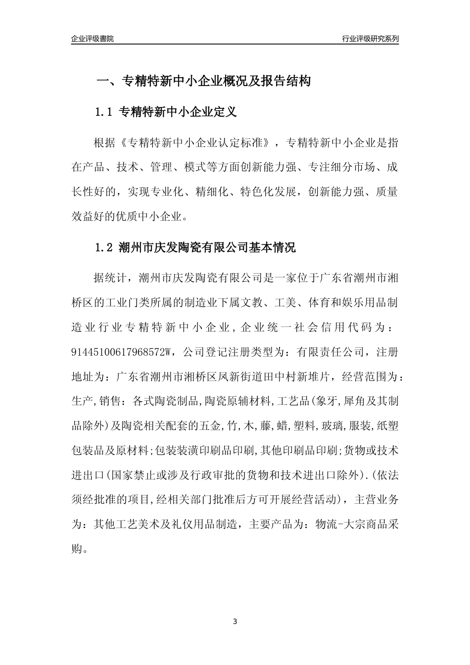 [专精特新]潮州市庆发陶瓷有限公司行业竞争力评级分析报告(2023版)_第3页