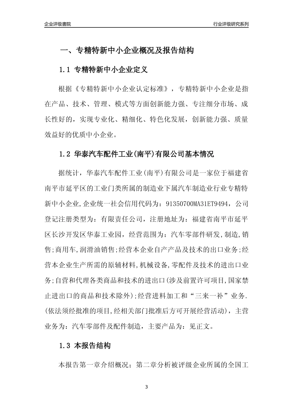 [专精特新]华泰汽车配件工业(南平)有限公司行业竞争力评级分析报告(2023版)_第3页