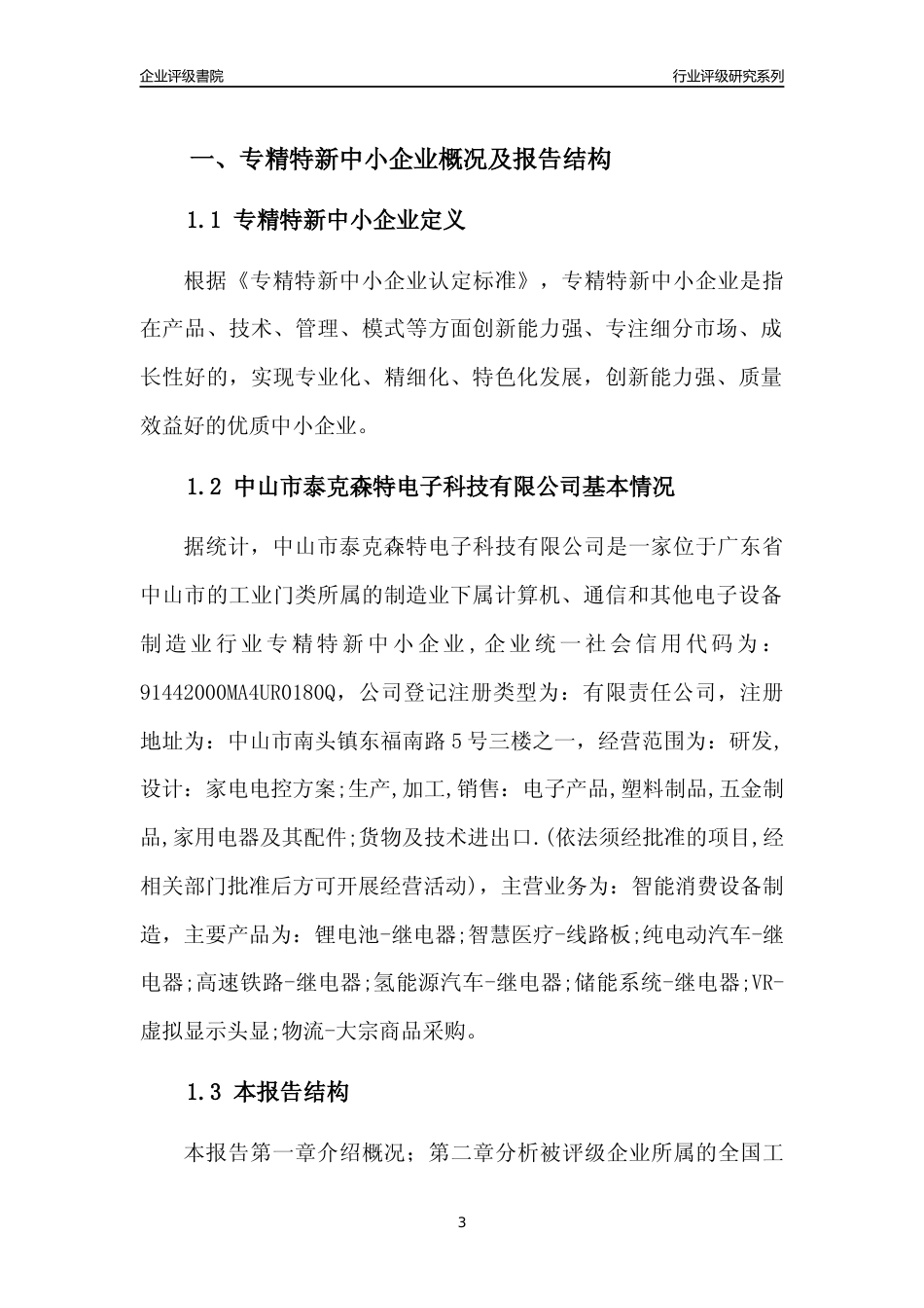 [专精特新]中山市泰克森特电子科技有限公司行业竞争力评级分析报告(2023版)_第3页