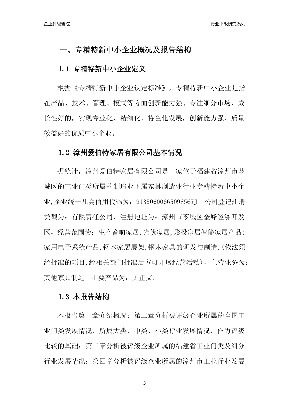 [专精特新]漳州爱伯特家居有限公司行业竞争力评级分析报告(2023版)_第3页