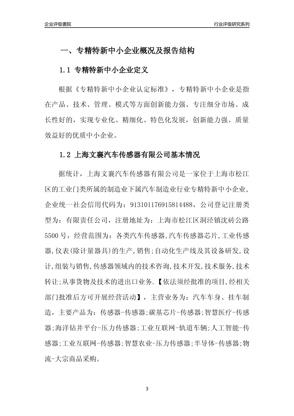 [专精特新]上海文襄汽车传感器有限公司行业竞争力评级分析报告(2023版)_第3页