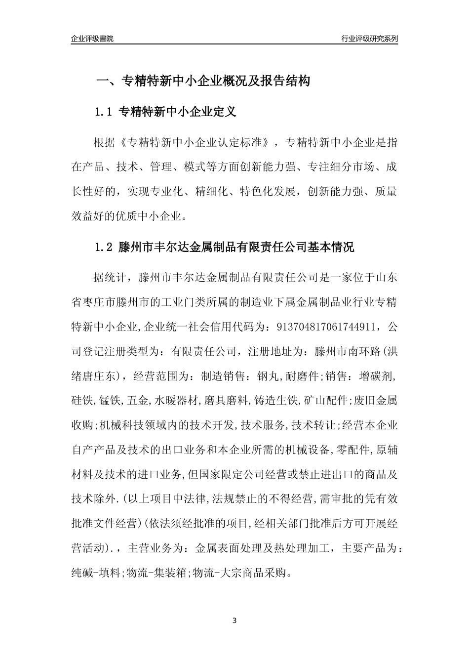 [专精特新]滕州市丰尔达金属制品有限责任公司行业竞争力评级分析报告(2023版)_第3页