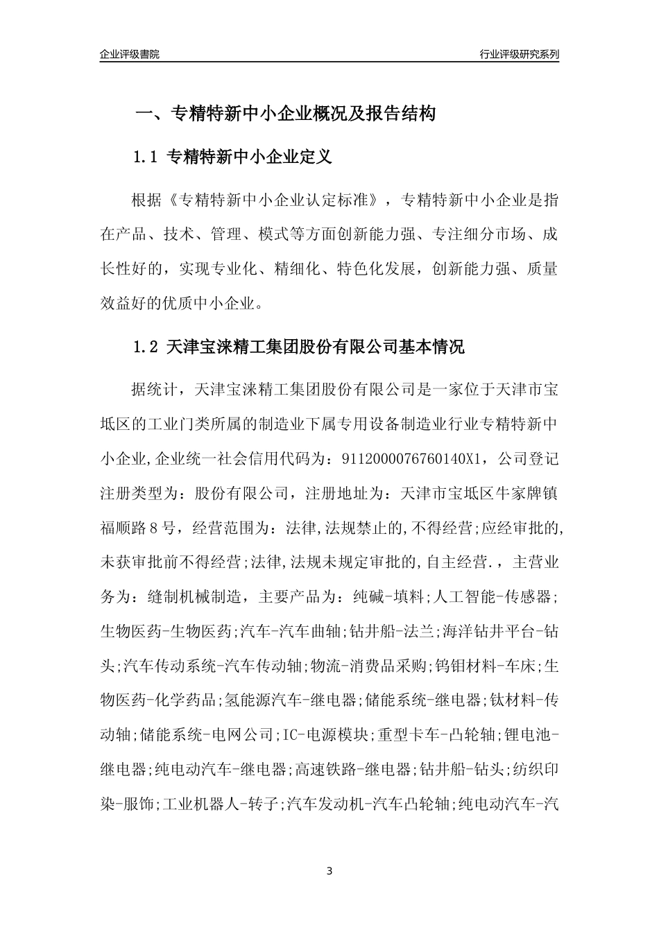 [专精特新]天津宝涞精工集团股份有限公司行业竞争力评级分析报告(2023版)_第3页