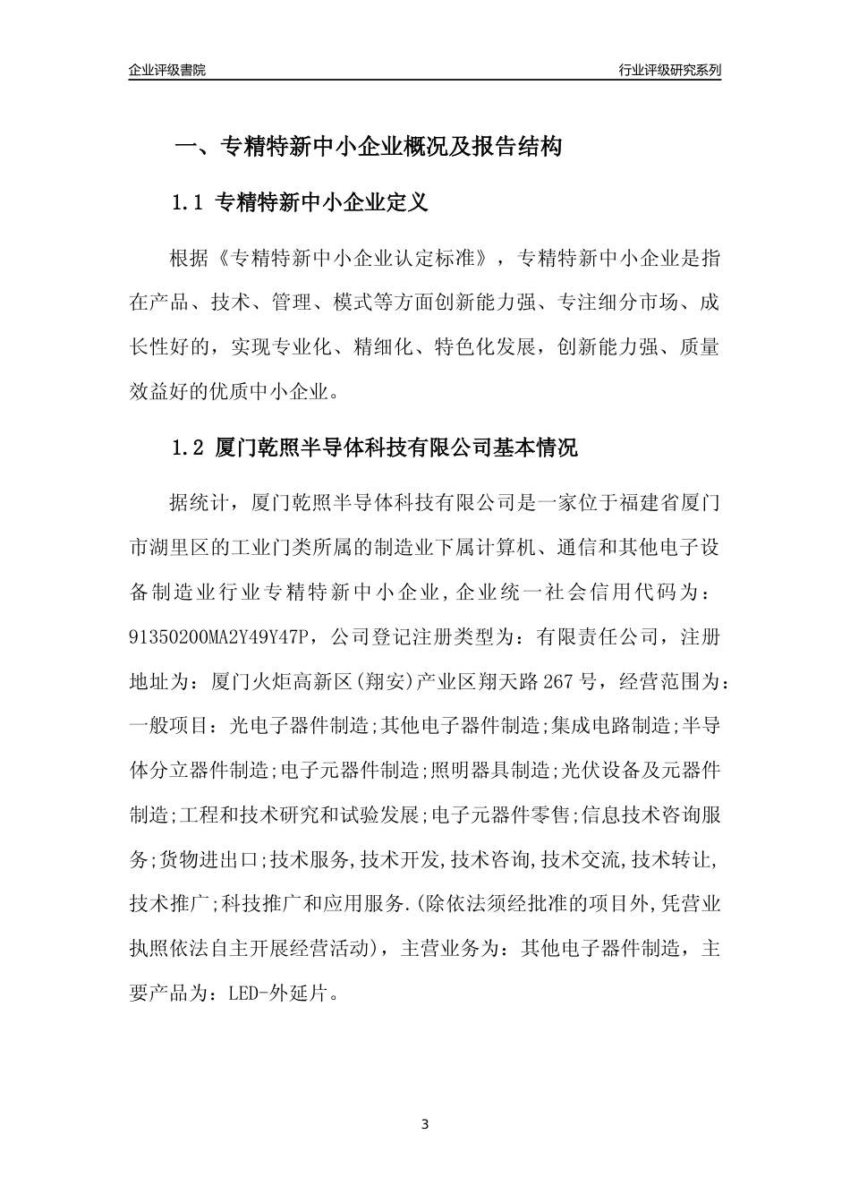 [专精特新]厦门乾照半导体科技有限公司行业竞争力评级分析报告(2023版)_第3页