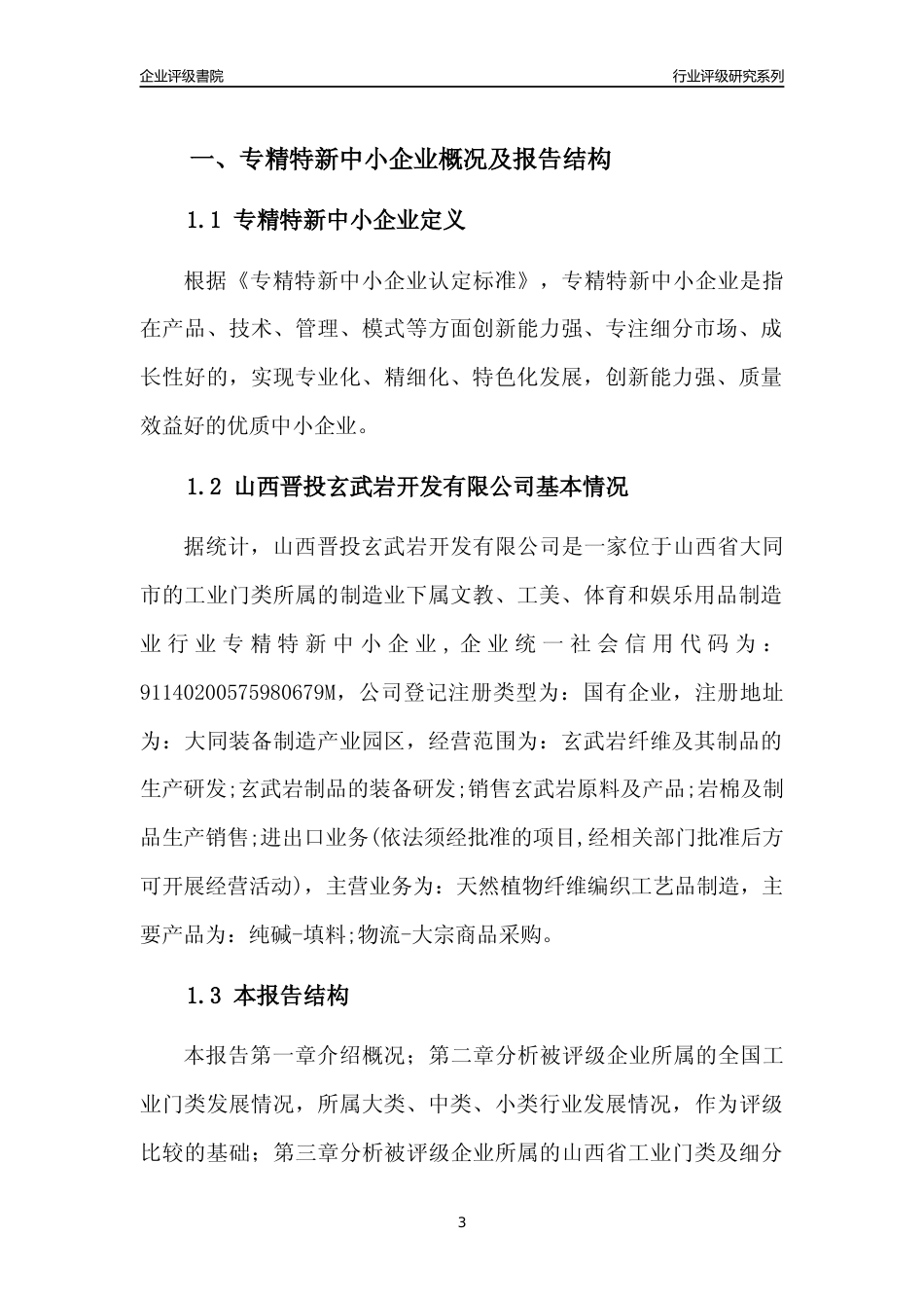 [专精特新]山西晋投玄武岩开发有限公司行业竞争力评级分析报告(2023版)_第3页
