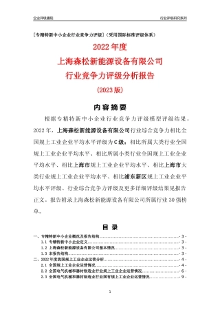 [专精特新]上海森松新能源设备有限公司行业竞争力评级分析报告(2023版)