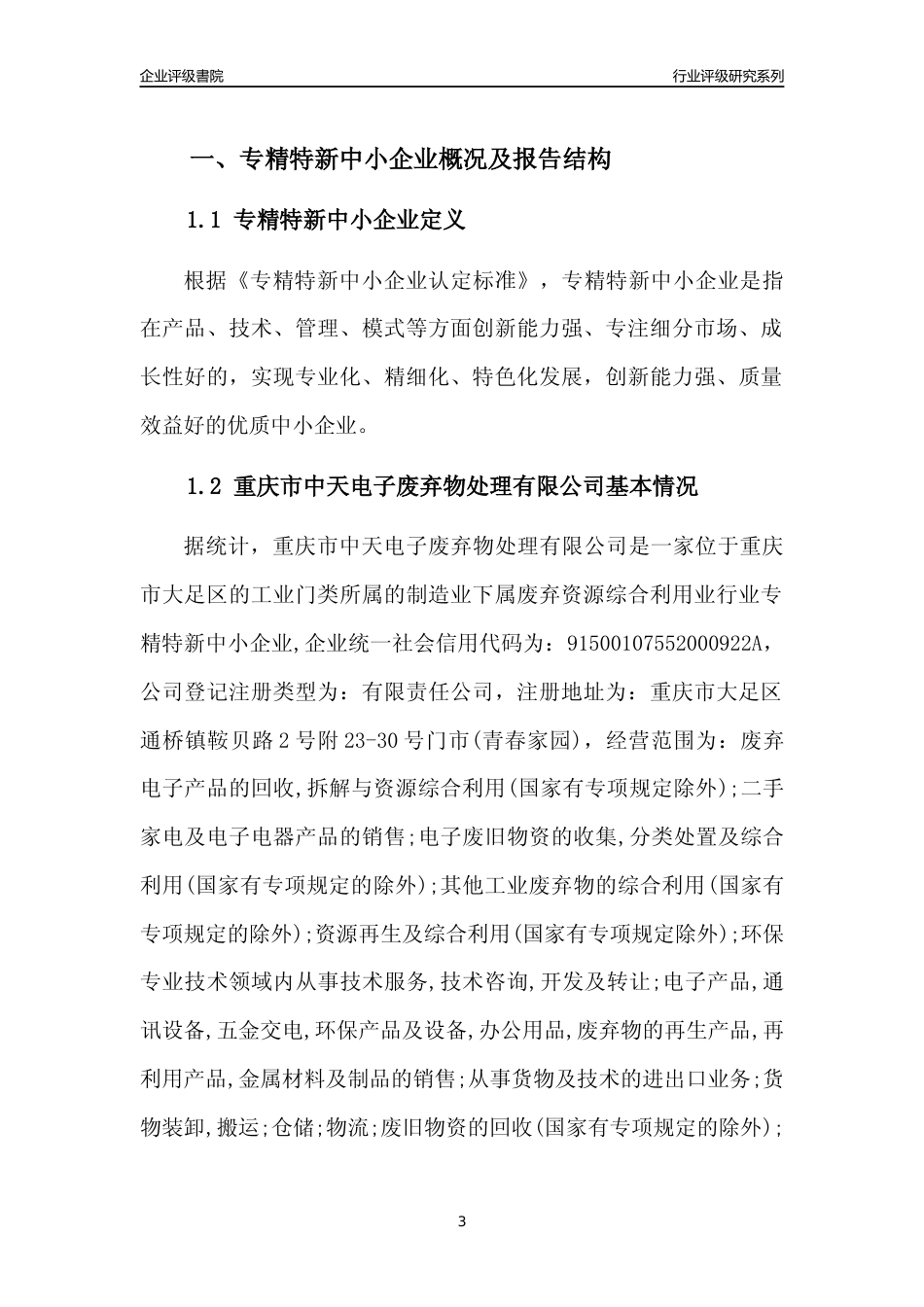 [专精特新]重庆市中天电子废弃物处理有限公司行业竞争力评级分析报告(2023版)_第3页