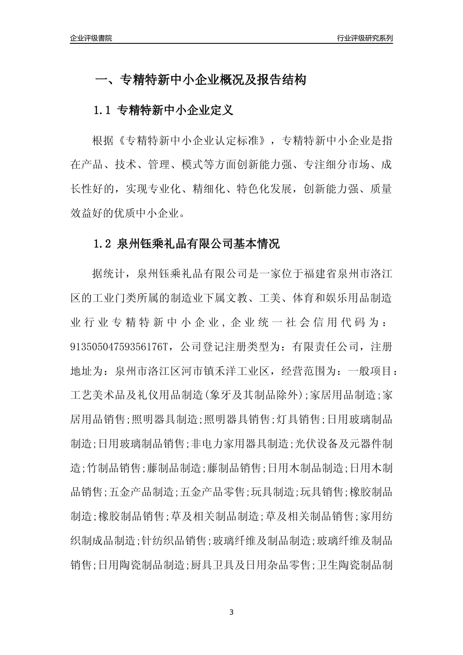 [专精特新]泉州钰乘礼品有限公司行业竞争力评级分析报告(2023版)_第3页
