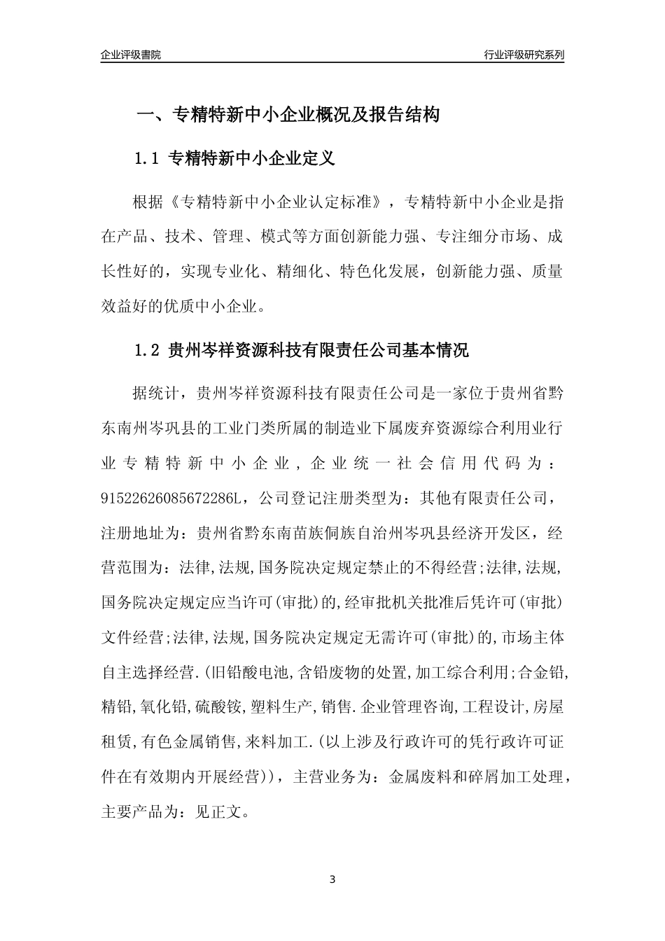 [专精特新]贵州岑祥资源科技有限责任公司行业竞争力评级分析报告(2023版)_第3页