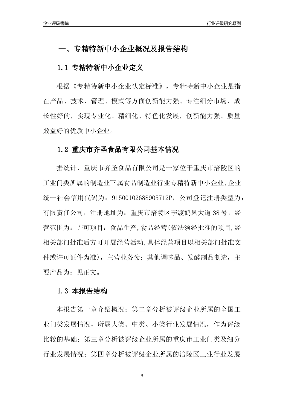 [专精特新]重庆市齐圣食品有限公司行业竞争力评级分析报告(2023版)_第3页