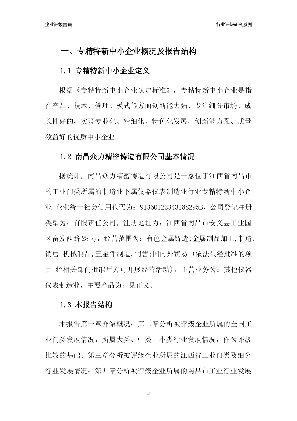 [专精特新]南昌众力精密铸造有限公司行业竞争力评级分析报告(2023版)_第3页