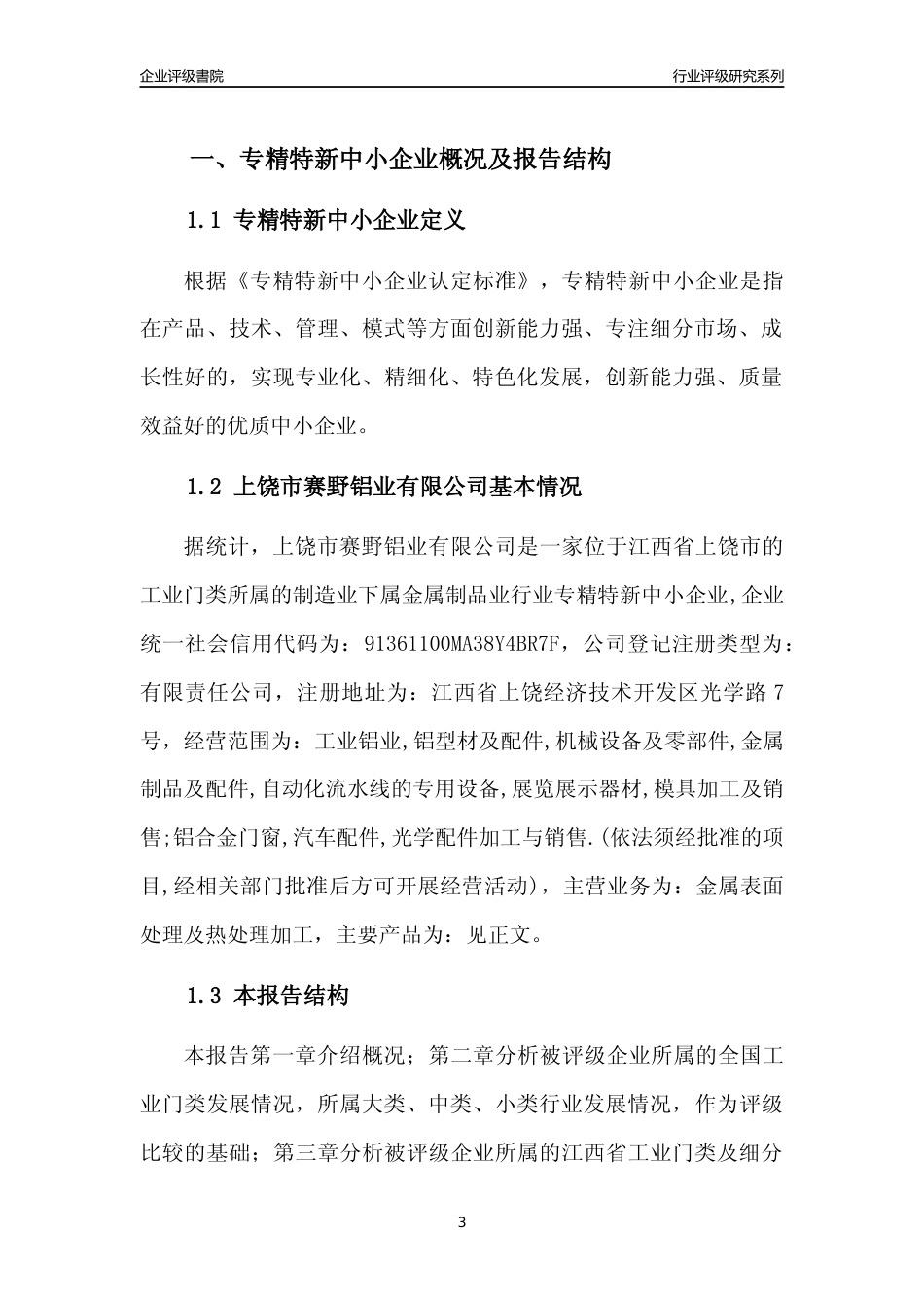 [专精特新]上饶市赛野铝业有限公司行业竞争力评级分析报告(2023版)_第3页