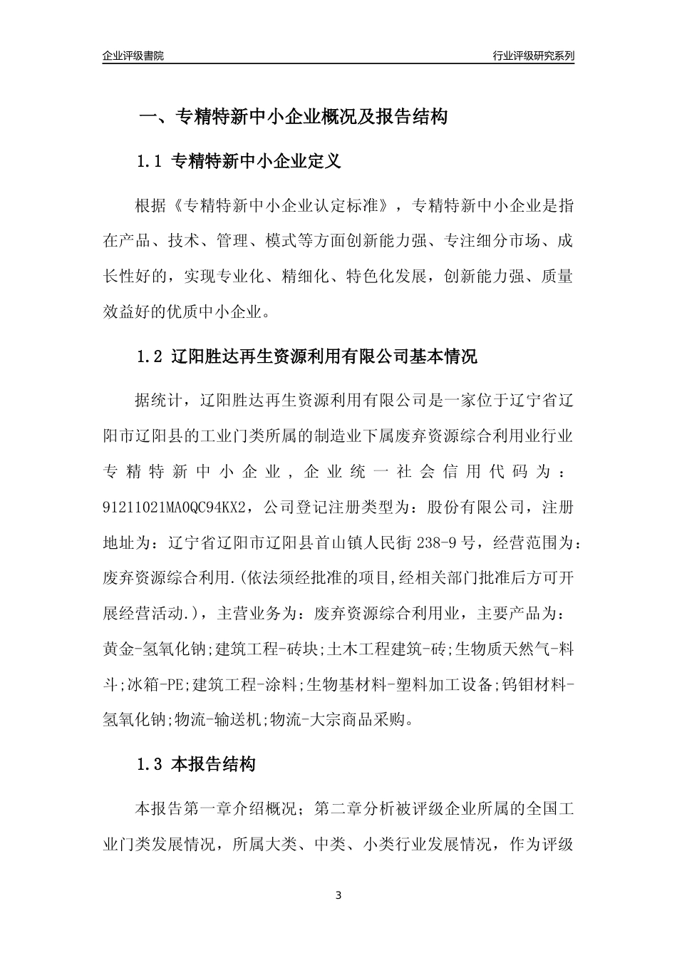 [专精特新]辽阳胜达再生资源利用有限公司行业竞争力评级分析报告(2023版)_第3页