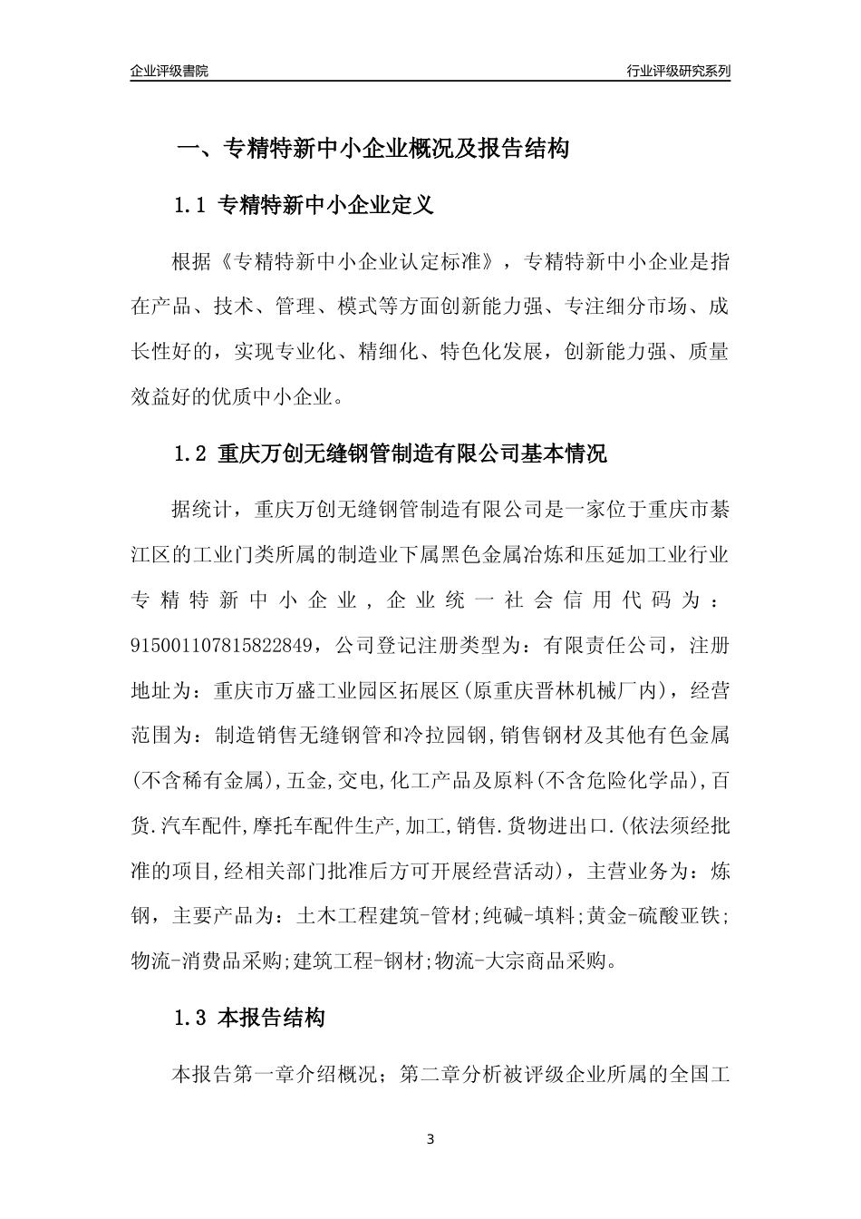 [专精特新]重庆万创无缝钢管制造有限公司行业竞争力评级分析报告(2023版)_第3页