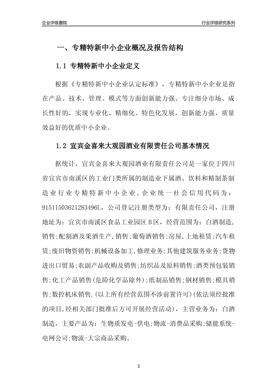 [专精特新]宜宾金喜来大观园酒业有限责任公司行业竞争力评级分析报告(2023版)_第3页