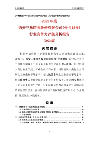 [专精特新]西安三角防务股份有限公司(合并财报)行业竞争力评级分析报告(2023版)