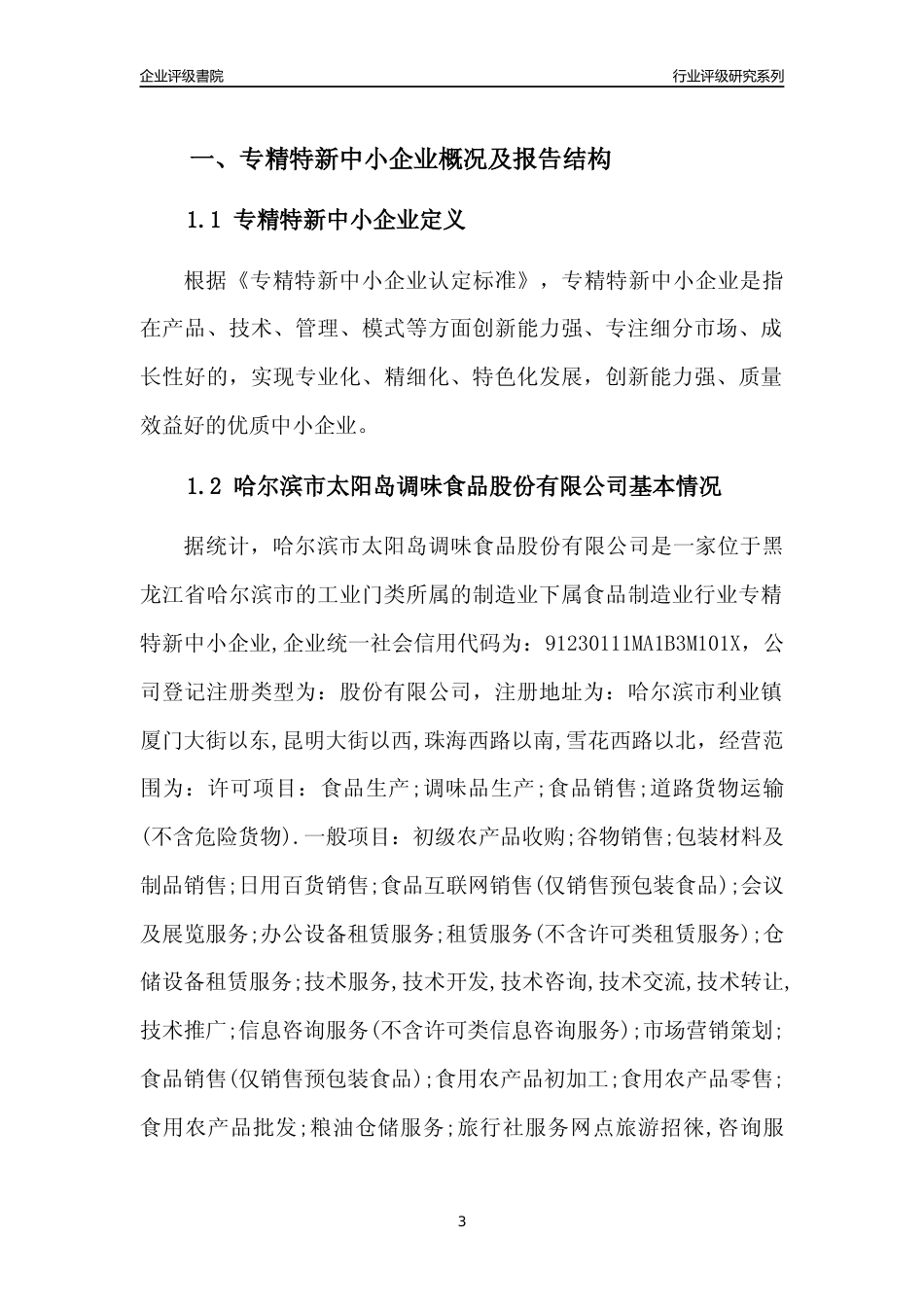 [专精特新]哈尔滨市太阳岛调味食品股份有限公司行业竞争力评级分析报告(2023版)_第3页