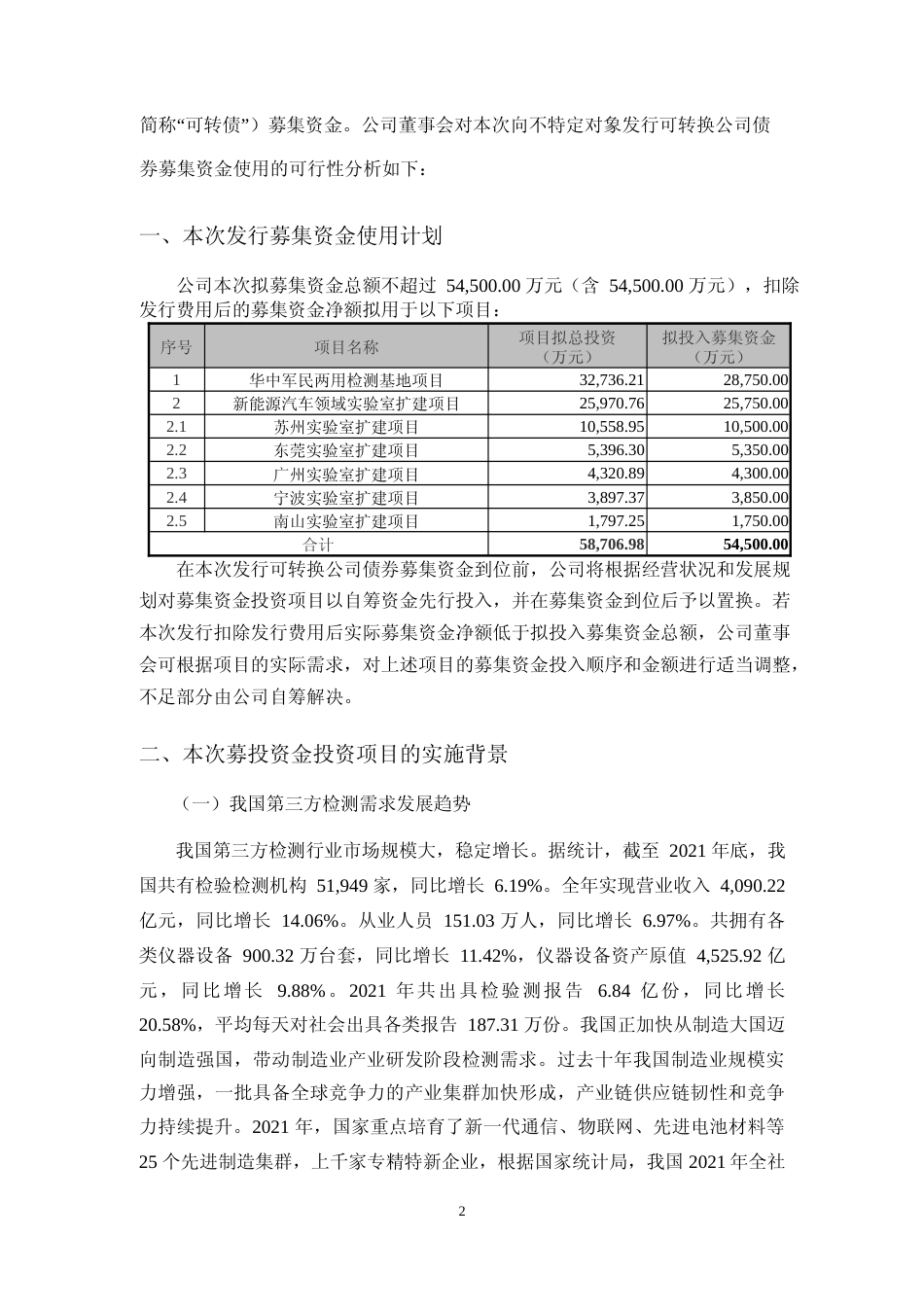 2022年度华中军民两用检测基地项目、新能源汽车领域实验室扩建项目可行性分析报告_第2页