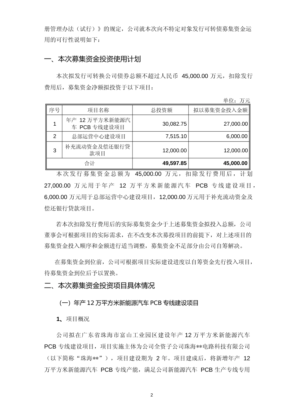 2022年度年产 12 万平方米新能源汽车 PCB 专线建设项目、总部运营中心建设项目可行性分析报告_第2页