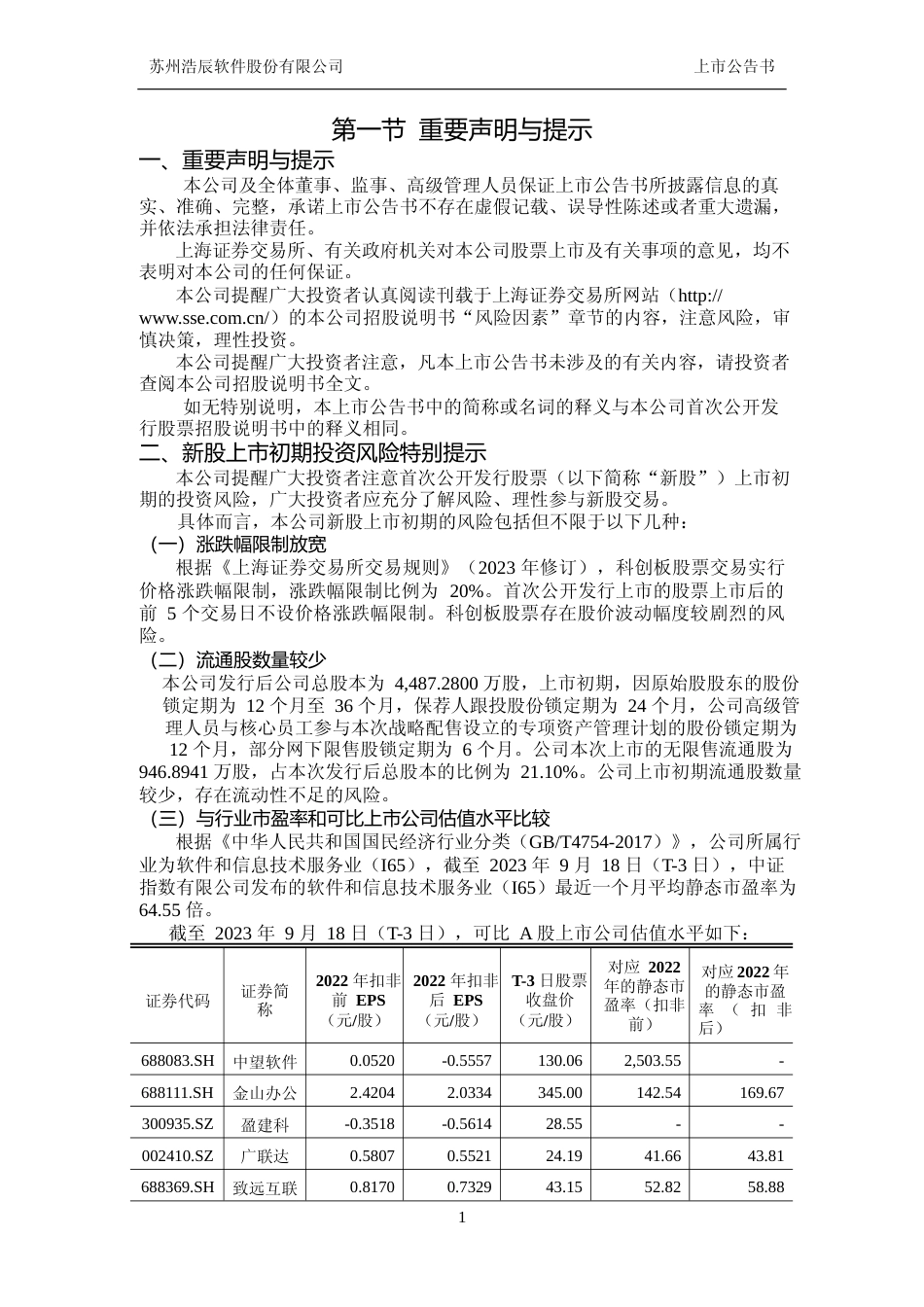 浩辰软件：浩辰软件首次公开发行股票科创板上市公告书_第2页