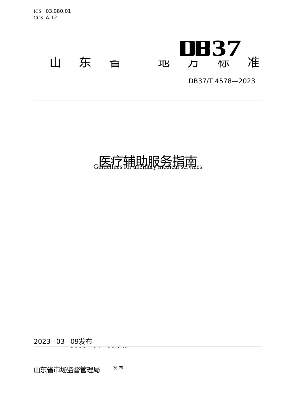 [地方标准] 医疗辅助服务指南_文本_第1页